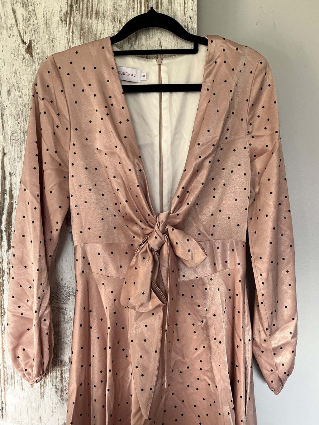 Pasduchas Pink Polka Dot Satin Tie Front Midi Dress Size 6 - Image 2