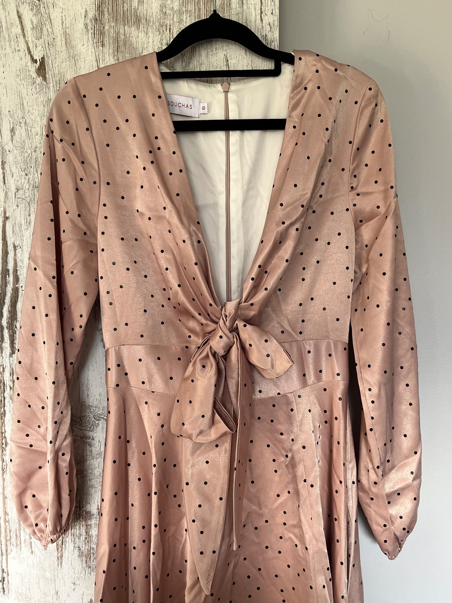Pasduchas Pink Polka Dot Satin Tie Front Midi Dress Size 6 - Image 2