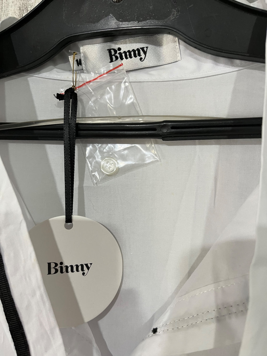 Binny White Cotton Shirt Dress With Black Striped Tie Detail Size 14 - Image 2