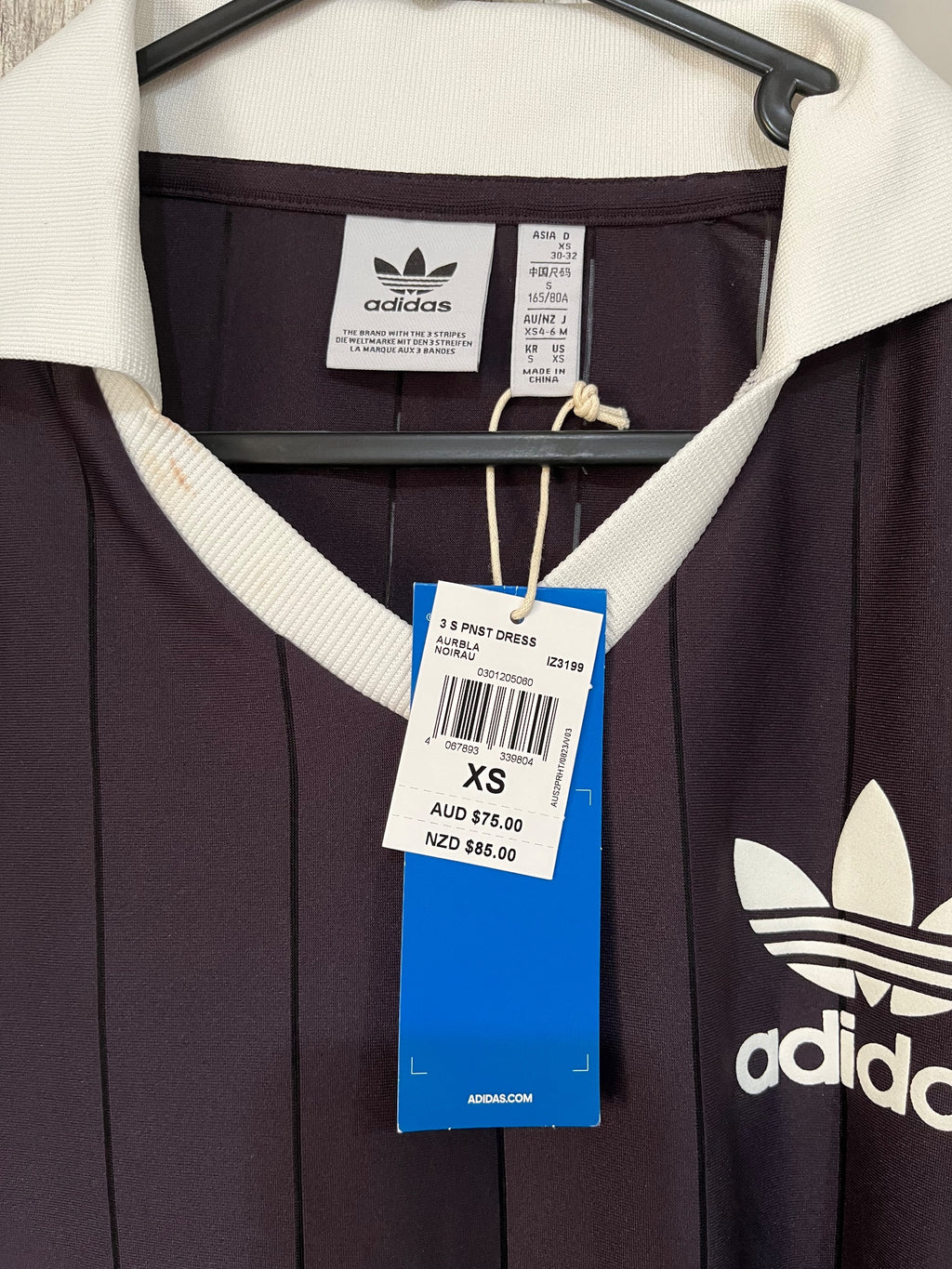 Adidas Originals Pinstripe Polo Dress Black White XS - Image 2