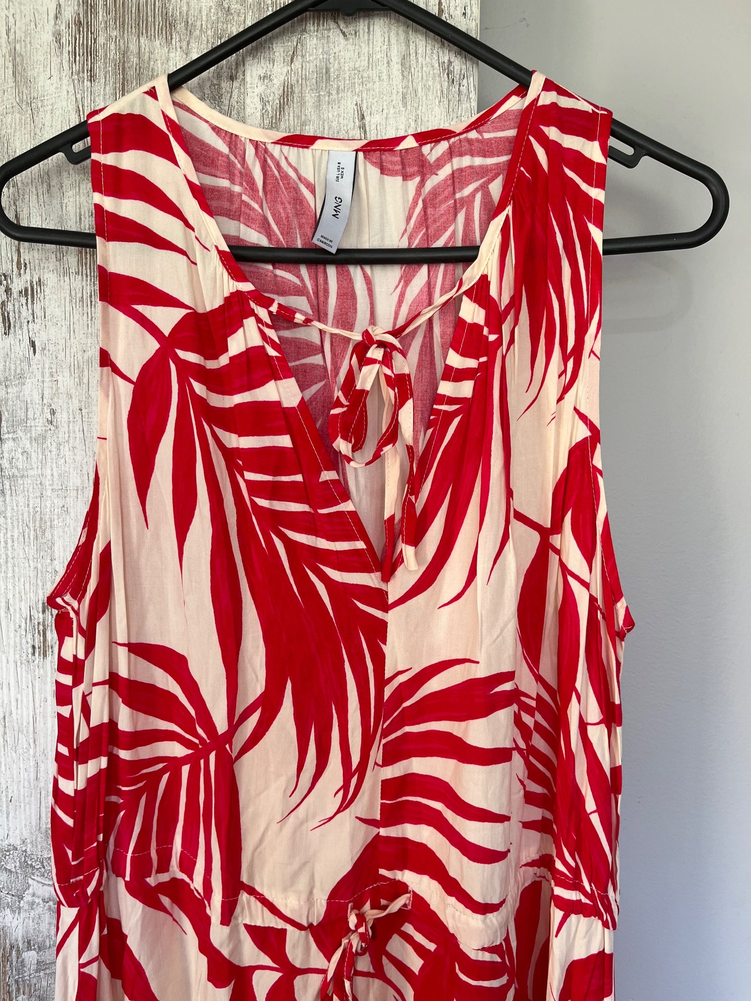 MNG Red And White Tropical Palm Leaf Print Sleeveless Maxi Dress - Image 2