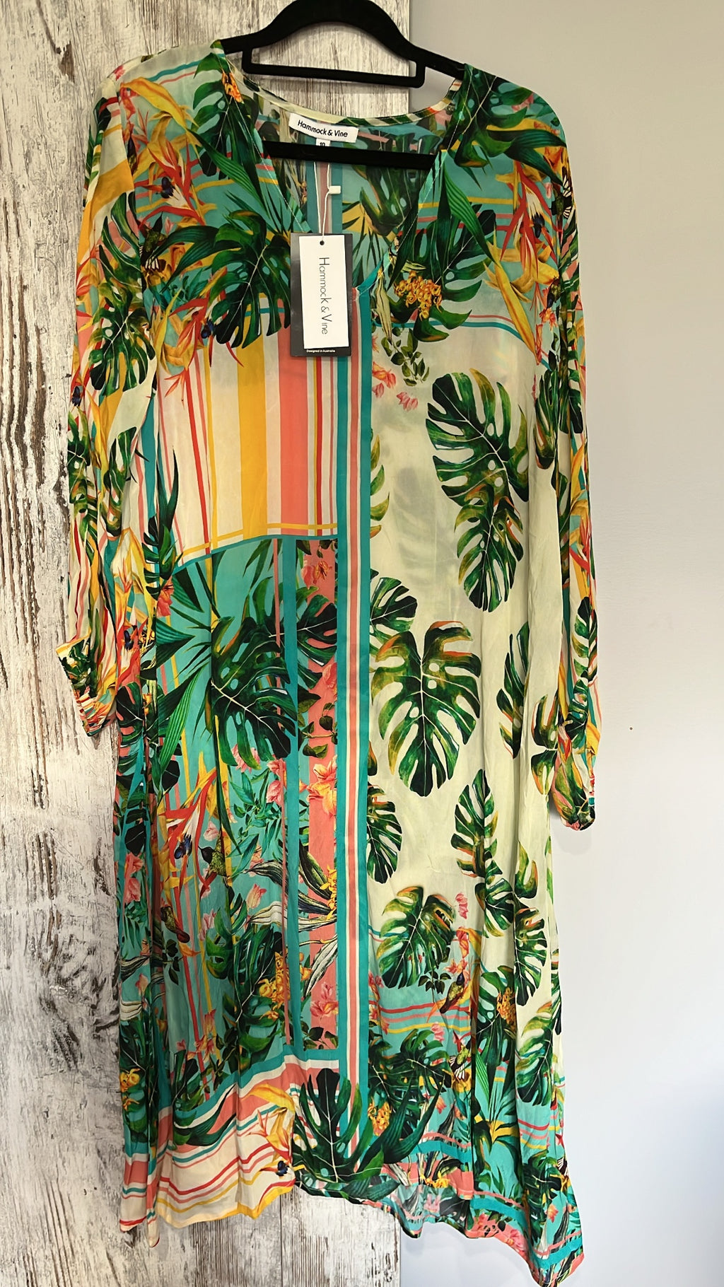 Hammock & Vine Tropical Leaf Print Kimono Cover-Up Size 10 - Image 2