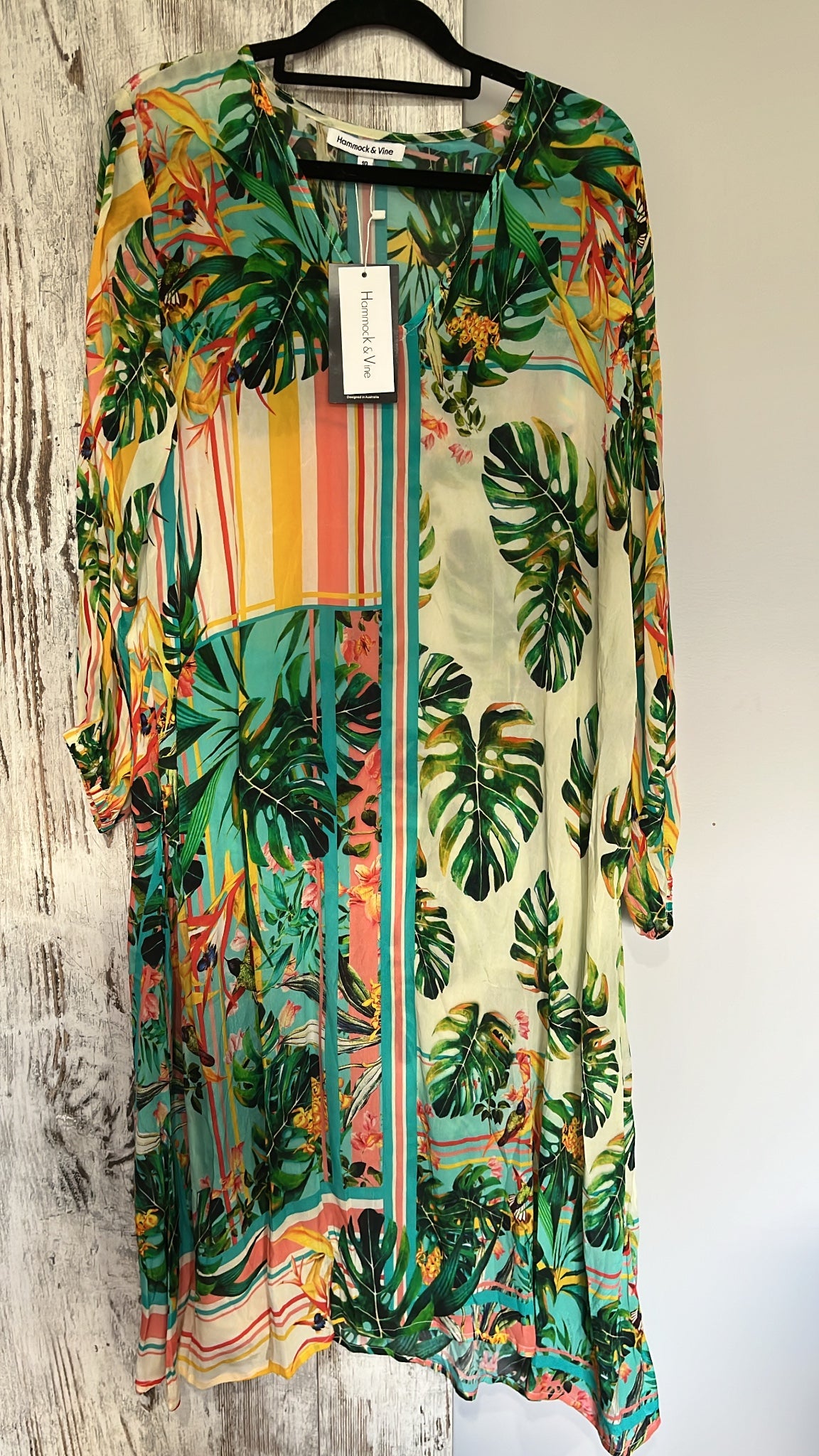 Hammock & Vine Tropical Leaf Print Kimono Cover-Up Size 10 - Image 2