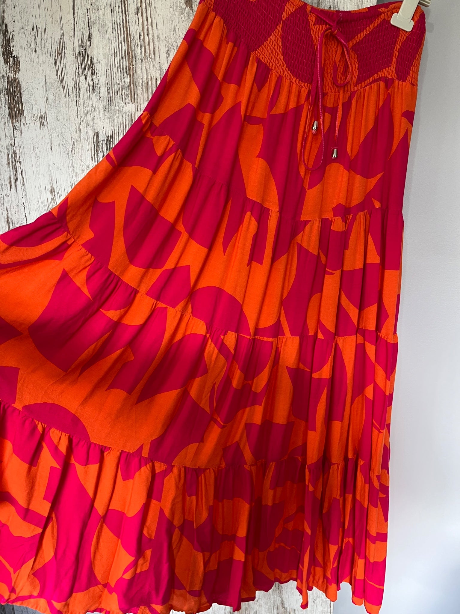 NEW U COLLECTION Pink And Orange Abstract Tiered Maxi Skirt - Image 2