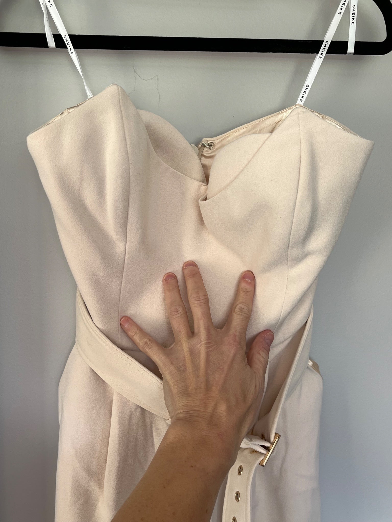 Sheike Beige Strapless Belted Jumpsuit Size 10 - Image 2