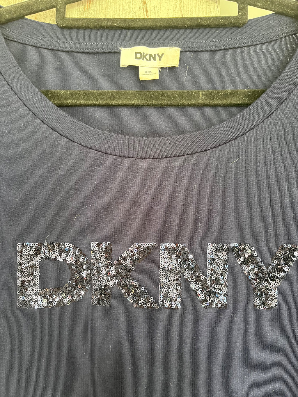 DKNY Navy Blue Sequin Logo T-Shirt Dress - Image 2