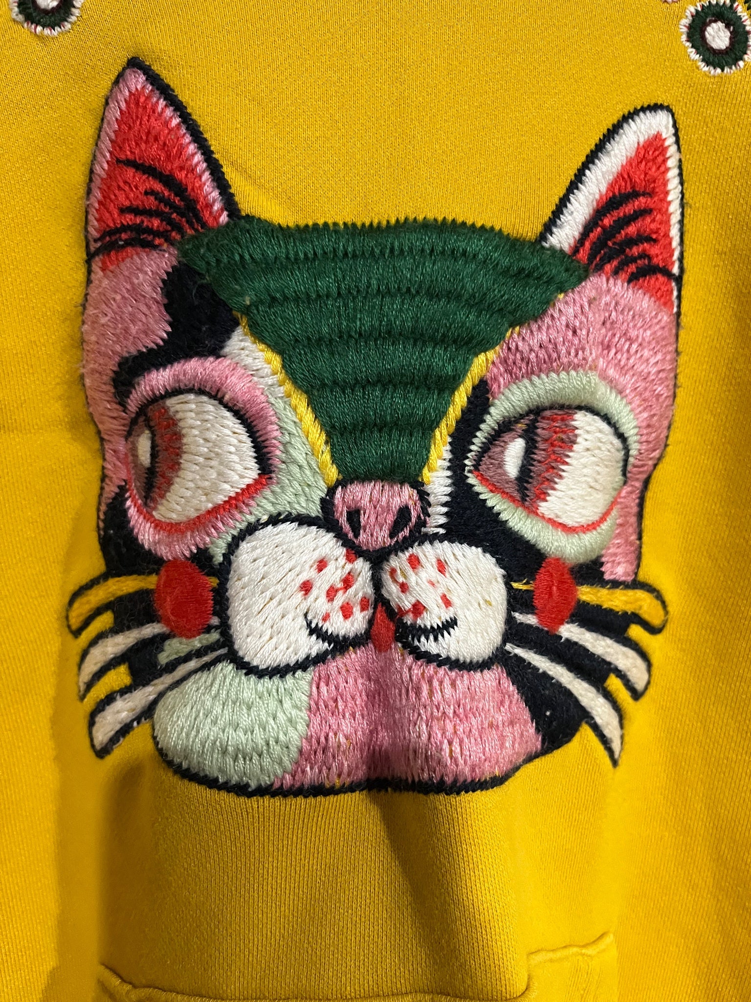 COLOR MIKIBANA Yellow Cat Embroidered Hoodie - Image 2