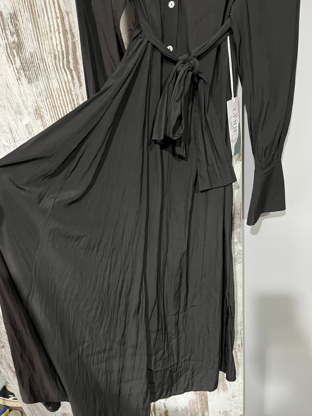 Glide By Verge Black Long Sleeve Button-Down Midi Shirt Dress RRP $330 - Image 2
