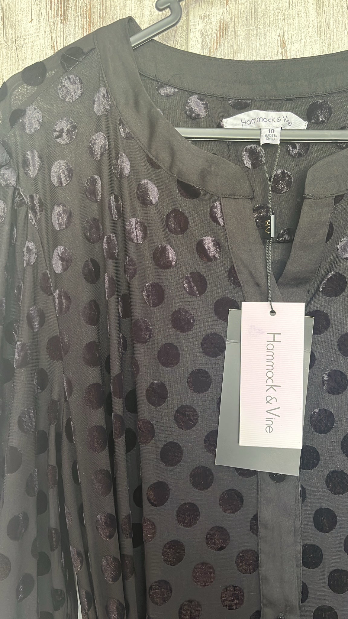 Hammock & Vine Black Velvet Polka Dot Shirt Dress Size 10 - Image 2