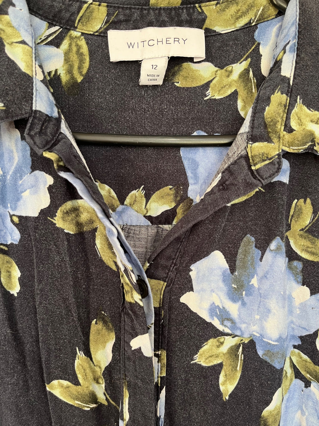 Witchery Floral Print Shirt Dress Black Blue Size 12 - Image 2