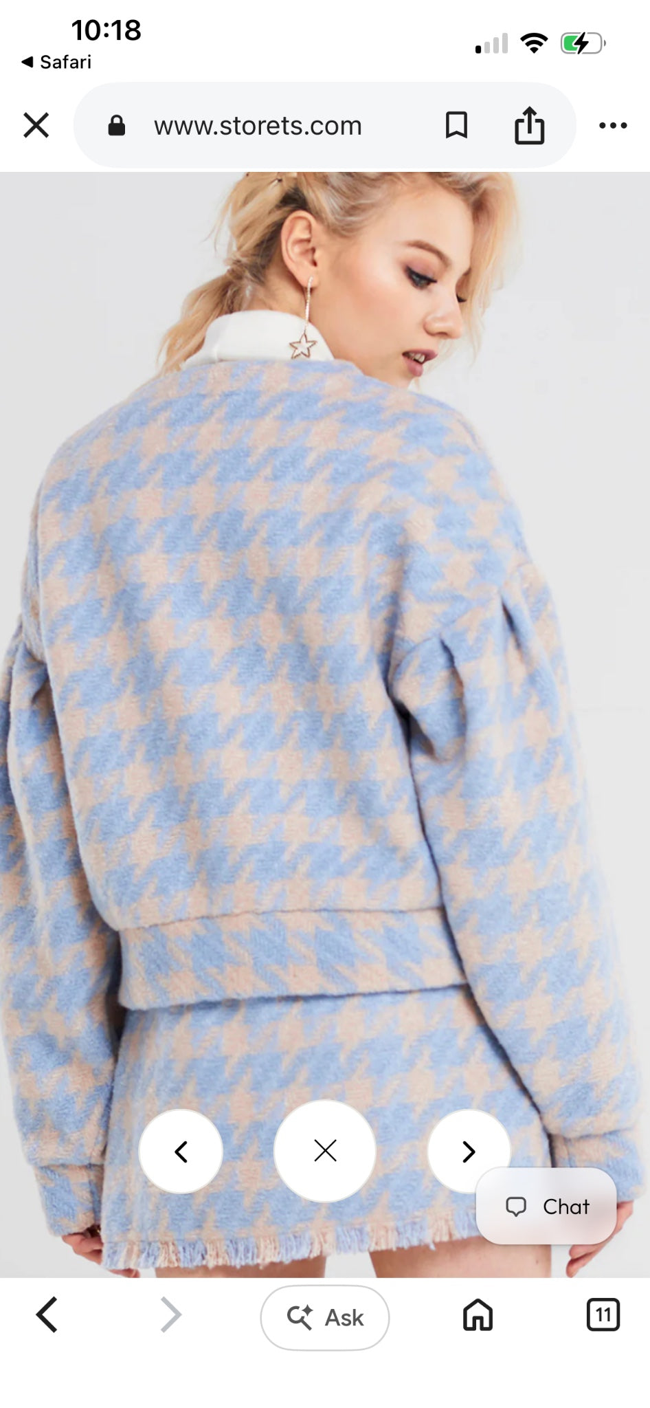 Storets Blue and Beige Houndstooth Cropped Jacket Size M - Image 2