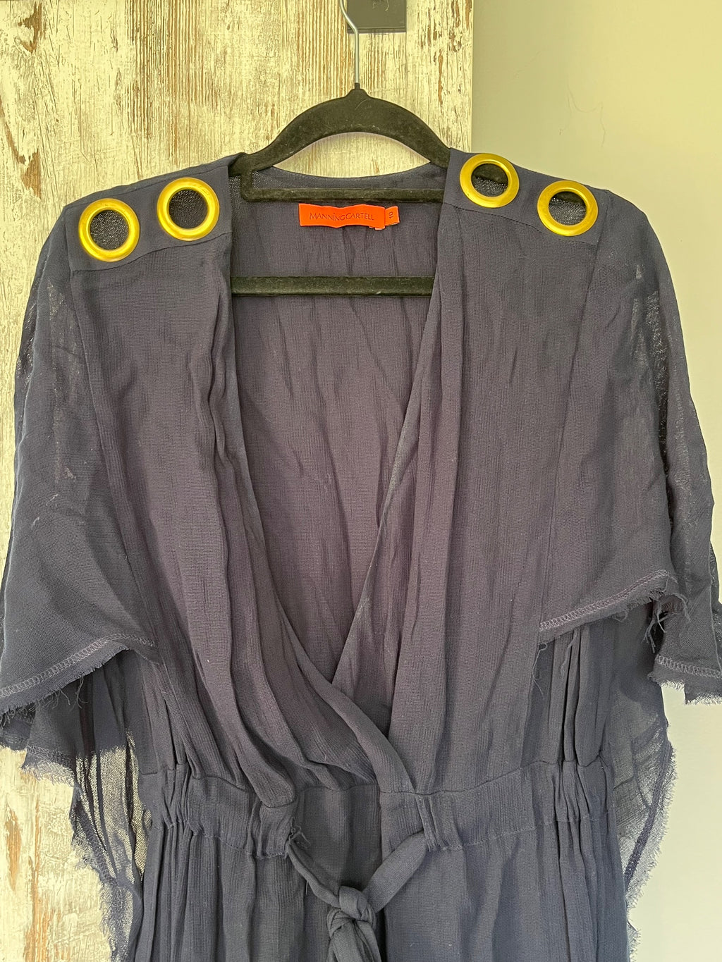 Manning Cartell Navy Blue Grommet Detail Kaftan Dress Size 10 - Image 2