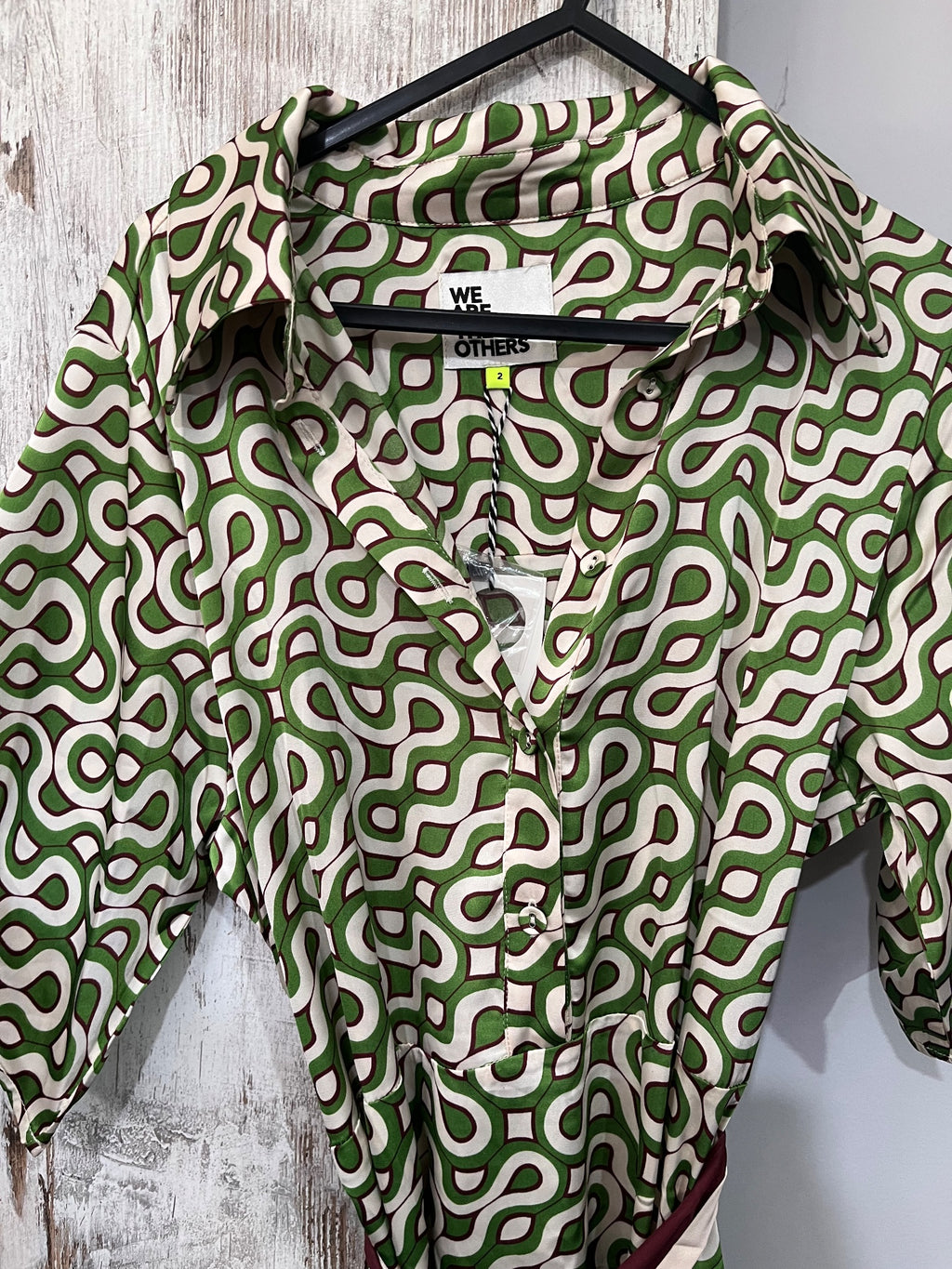 We Are The Others Alessia Geometric Print Shirt Dress Green Size 2 - Image 2