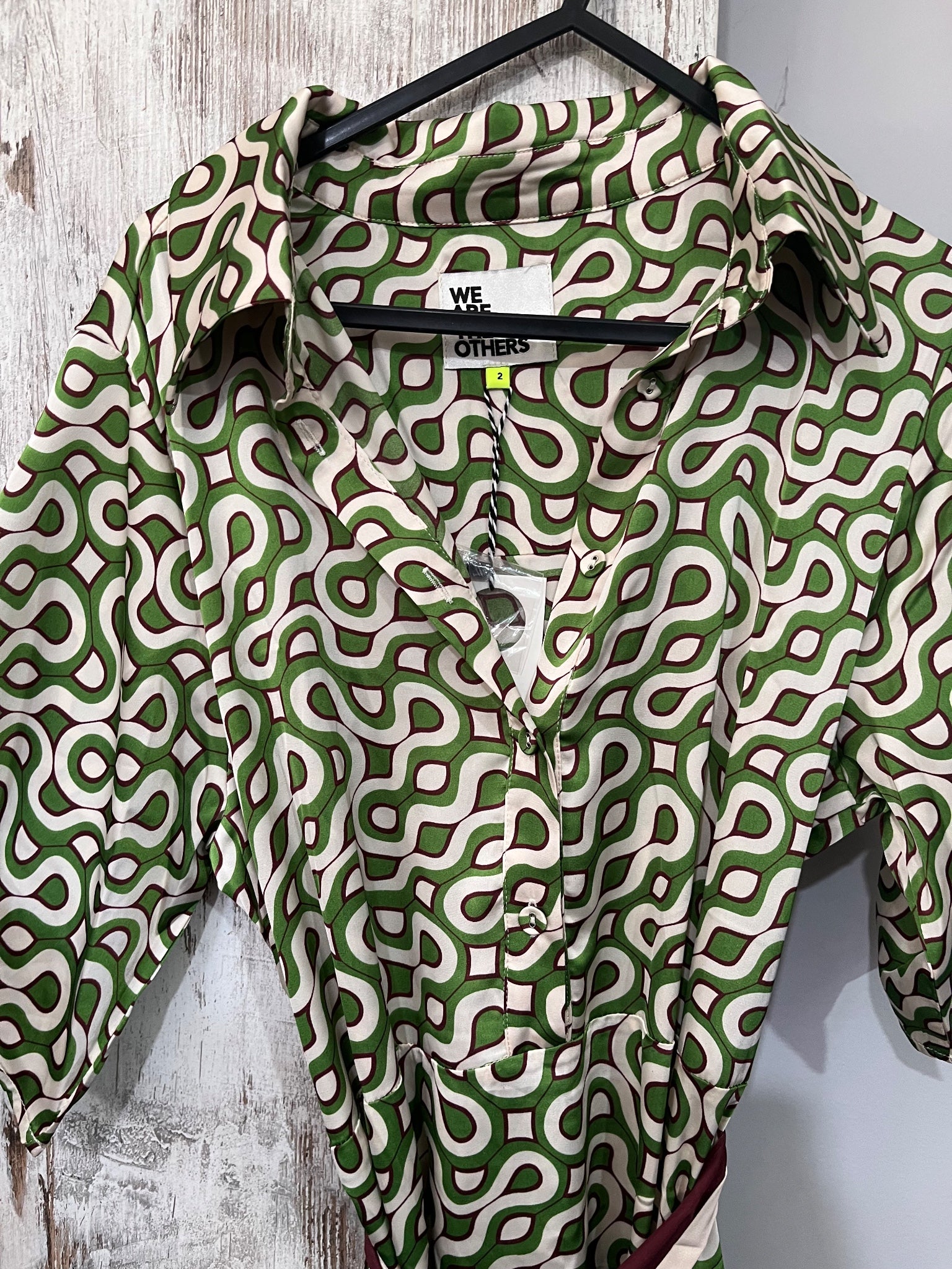 We Are The Others Alessia Geometric Print Shirt Dress Green Size 2 - Image 2