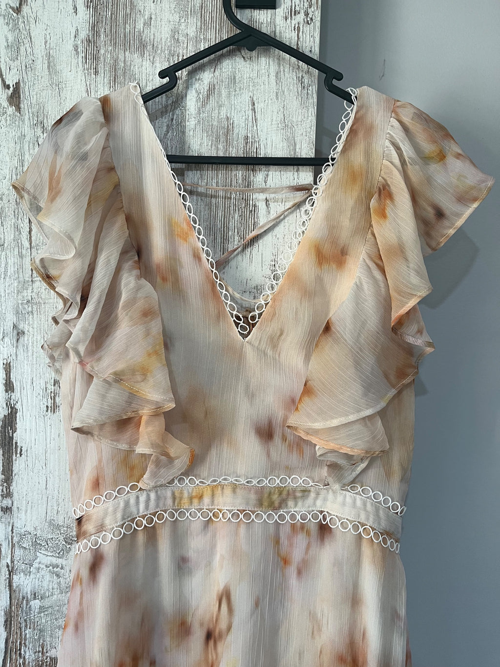 BWLDR Abstract Print Ruffle Maxi Dress Size 10 - Image 2