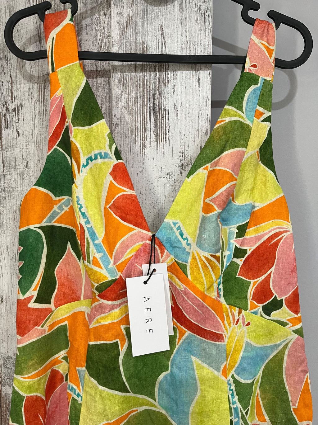 AERE Tropical Floral Linen Midi Dress - Image 2