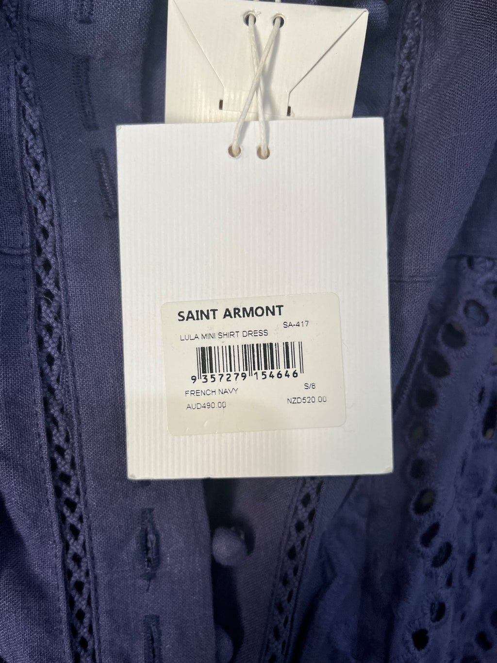 Saint Armont Lula Mini Shirt Dress French Navy Size 8 RRP $490  - Image 2