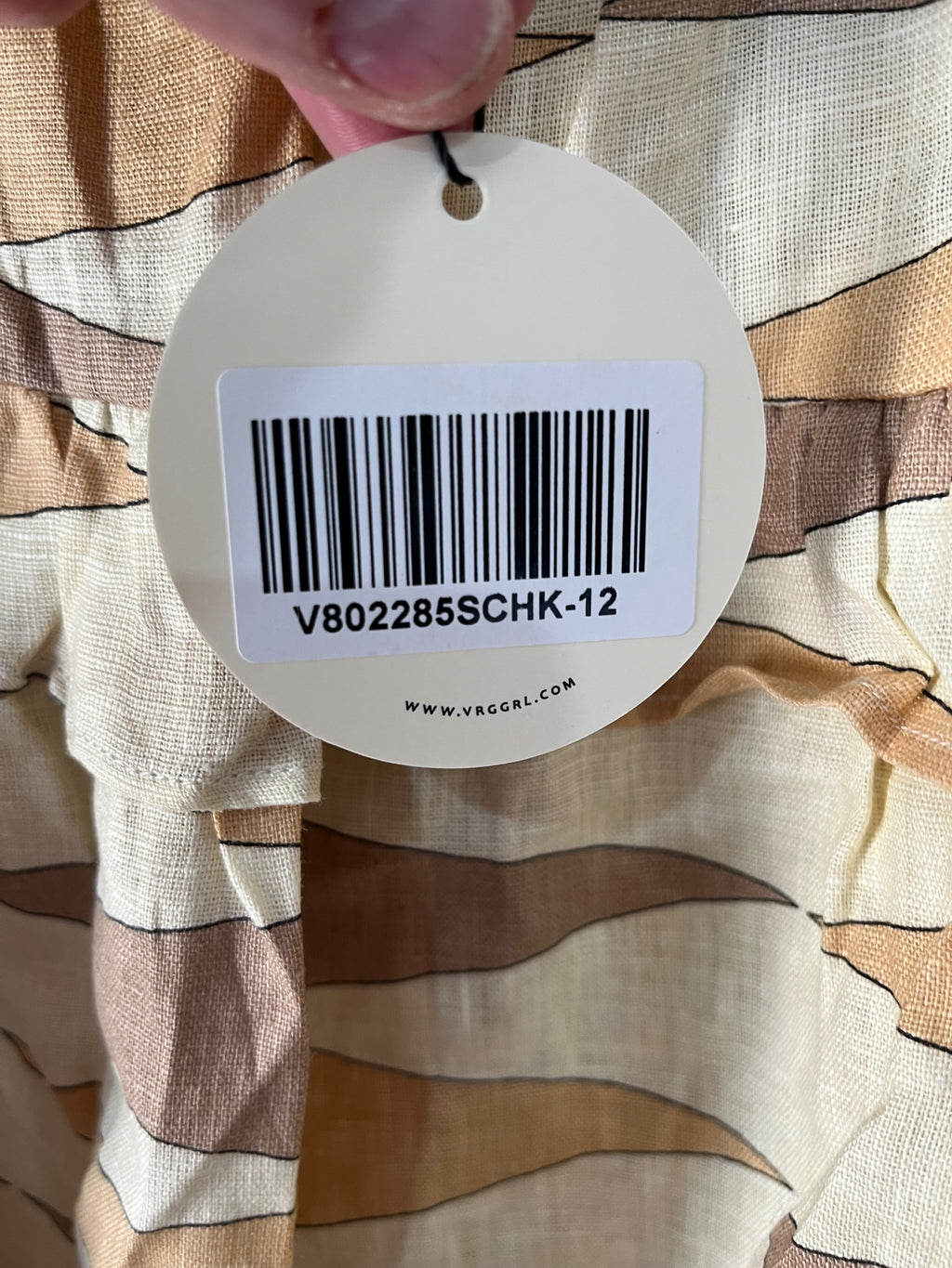 VRG GRL Ruffle Strap Mini Dress Brown Geometric Print - Image 2