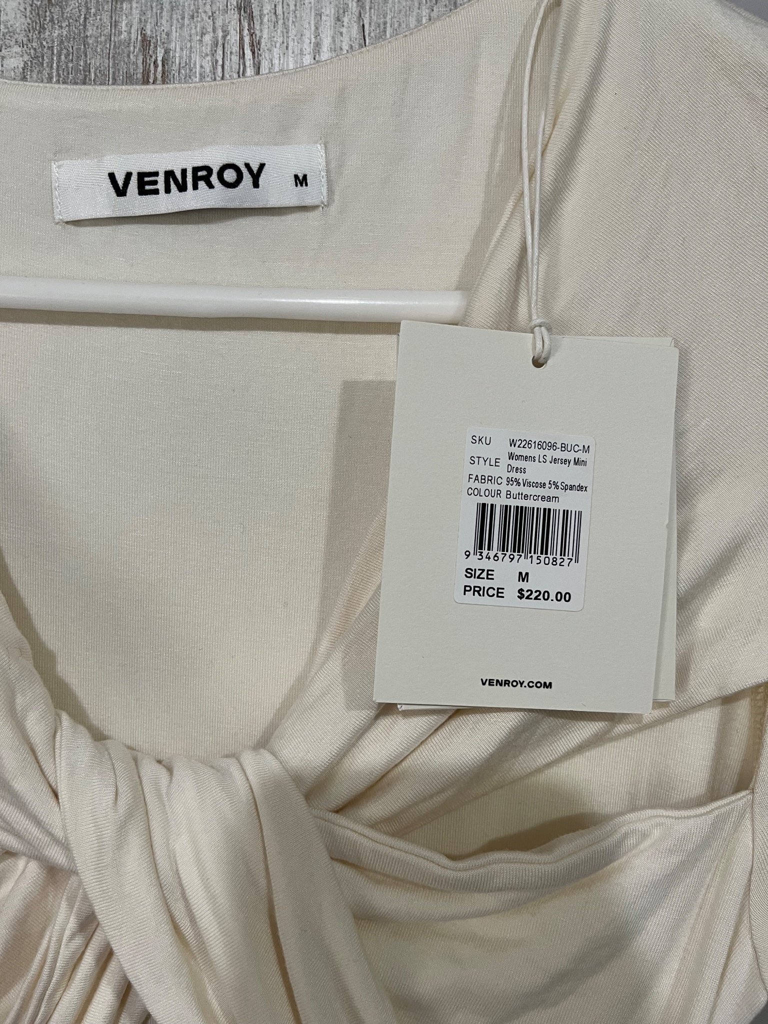 Venroy Buttercream Long Sleeve Jersey Mini Dress M RRP$220 - Image 2