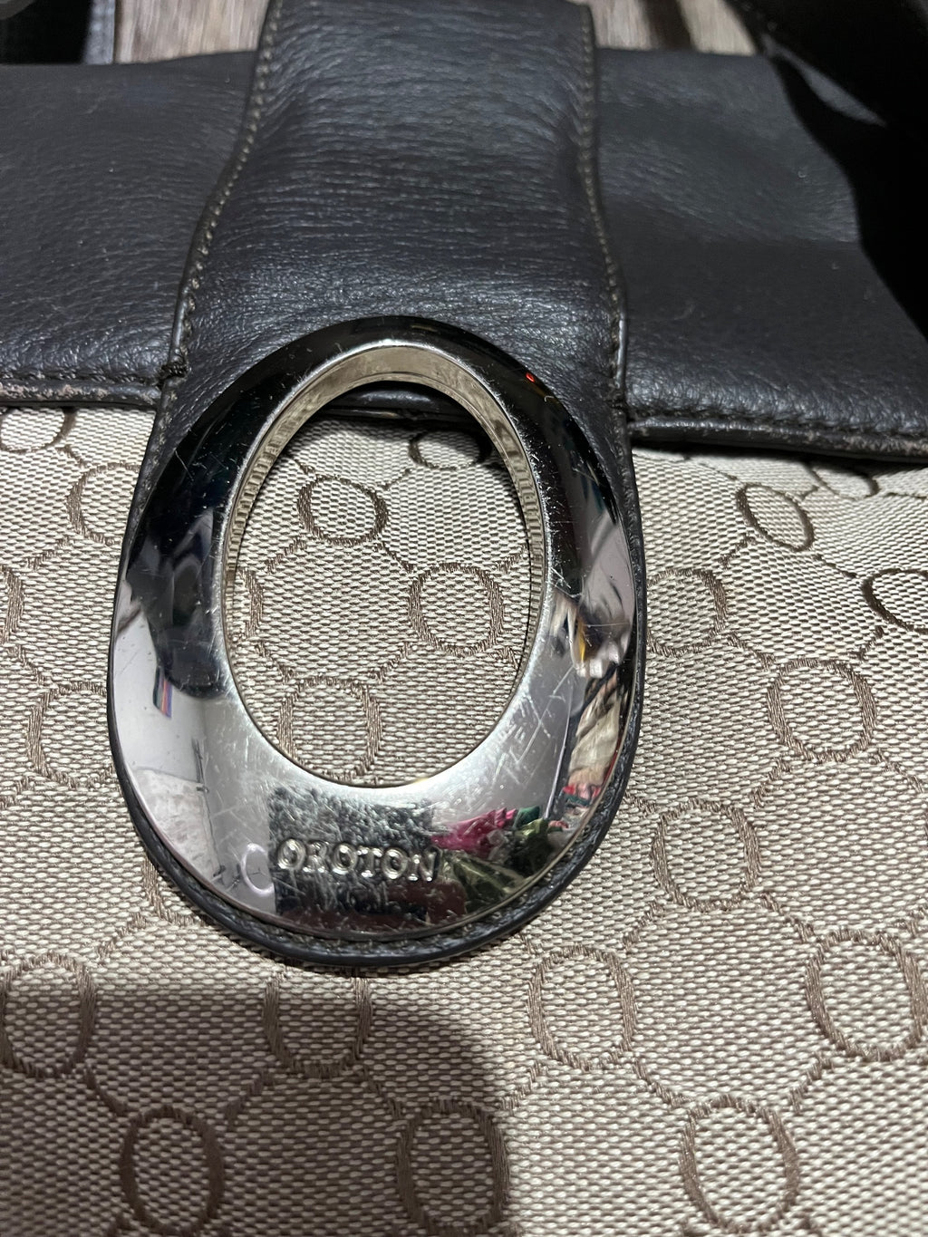 Oroton Black and Beige Logo Jacquard Shoulder Bag with Silver Hardware - Image 2