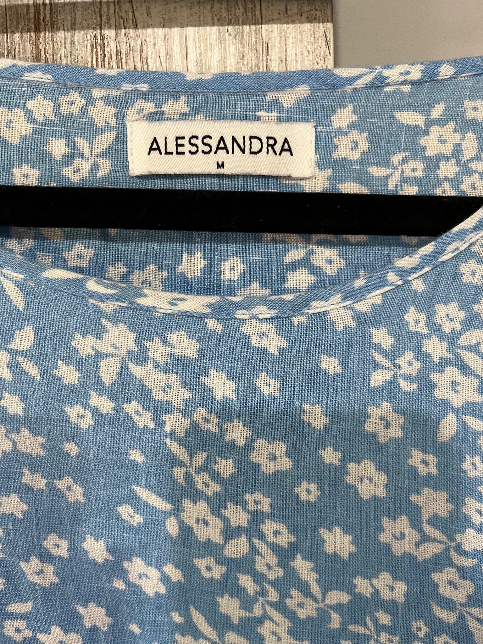 ALESSANDRA Blue Floral Linen Ruffle Sleeve Shift Dress M - Image 2