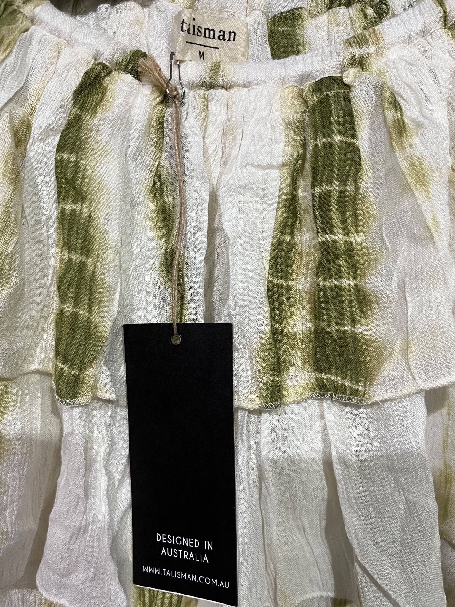 Talisman Road Trip Off-The-Shoulder Ruffle Top Olive Tie Dye Size S - Image 2