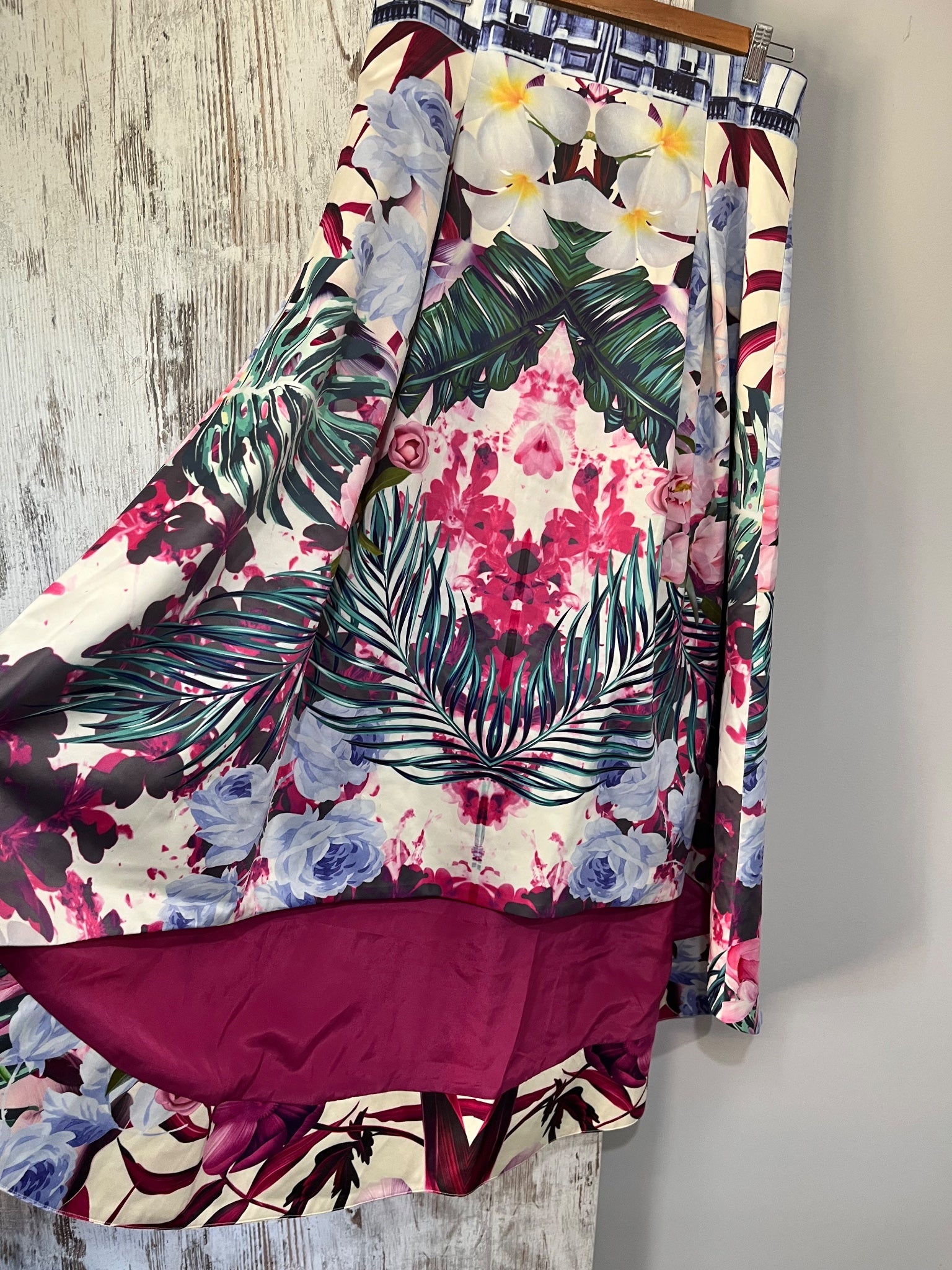 Mackenzie Mode Tropical Floral High-Low Midi Skirt Size 14 - Image 2