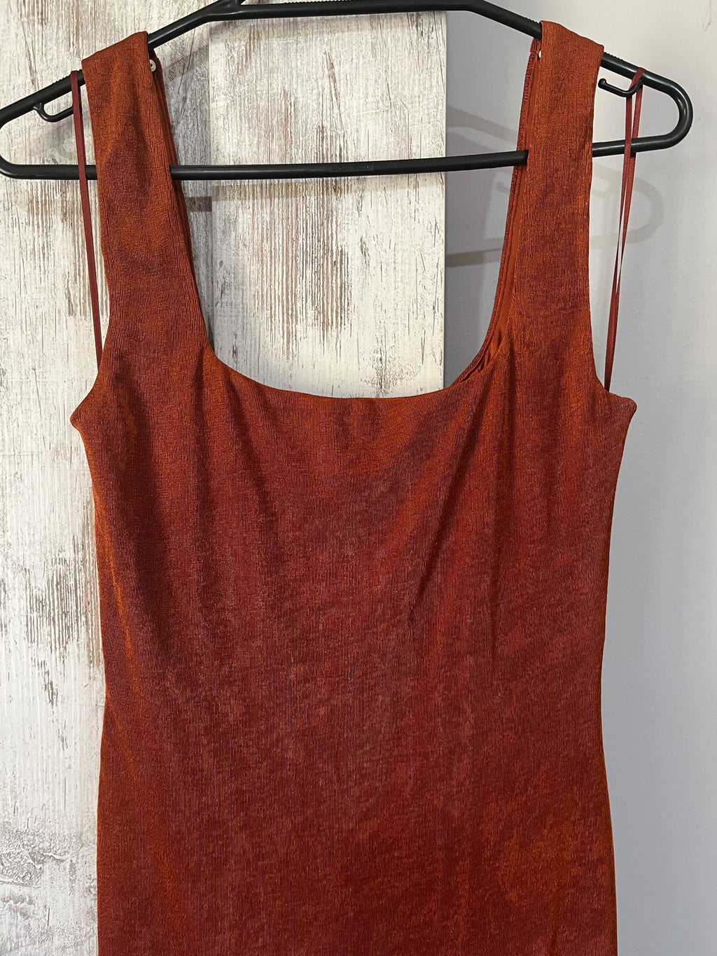 BWLDR Rust Orange Square Neck Ruched Maxi Dress - Image 2