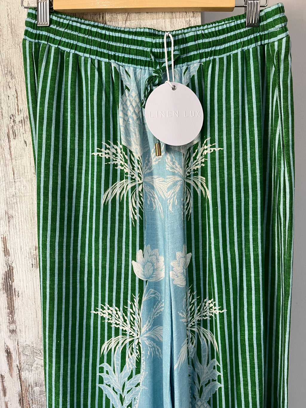 Ebby and I Bellini Wide Leg Pants Green Tropical Print - Image 2