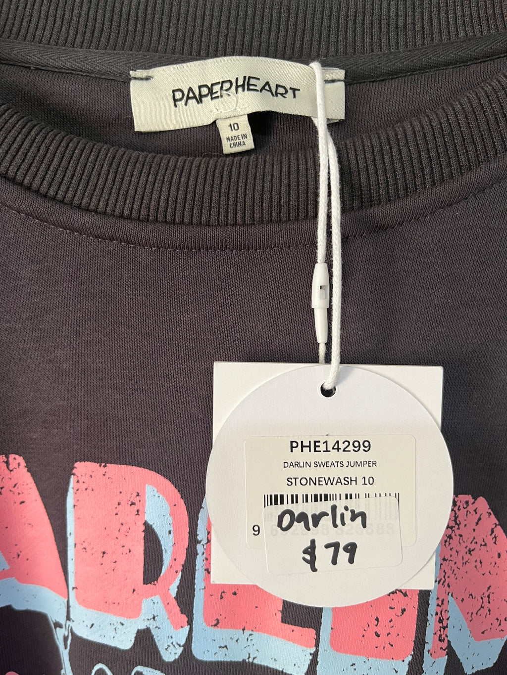 Paperheart Darlin' Cowboy Graphic Sweatshirt Stonewash Grey Size 10 - Image 2