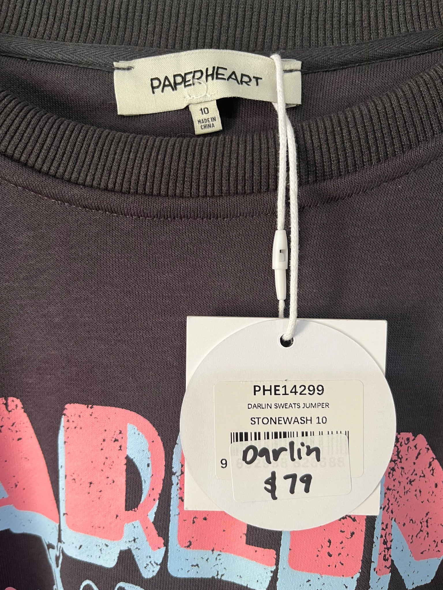 Paperheart Darlin' Cowboy Graphic Sweatshirt Stonewash Grey Size 10 - Image 2