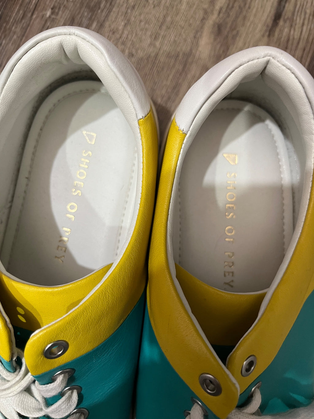 Shoes of Prey Custom Teal and Yellow Leather Sneakers - Image 2