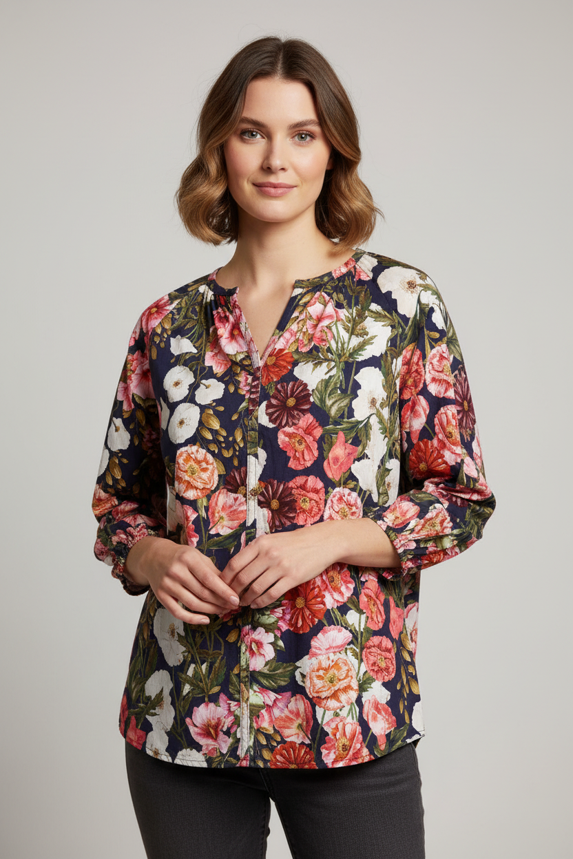 La Strada Floral Print Cotton Blouse Size S New With Tags