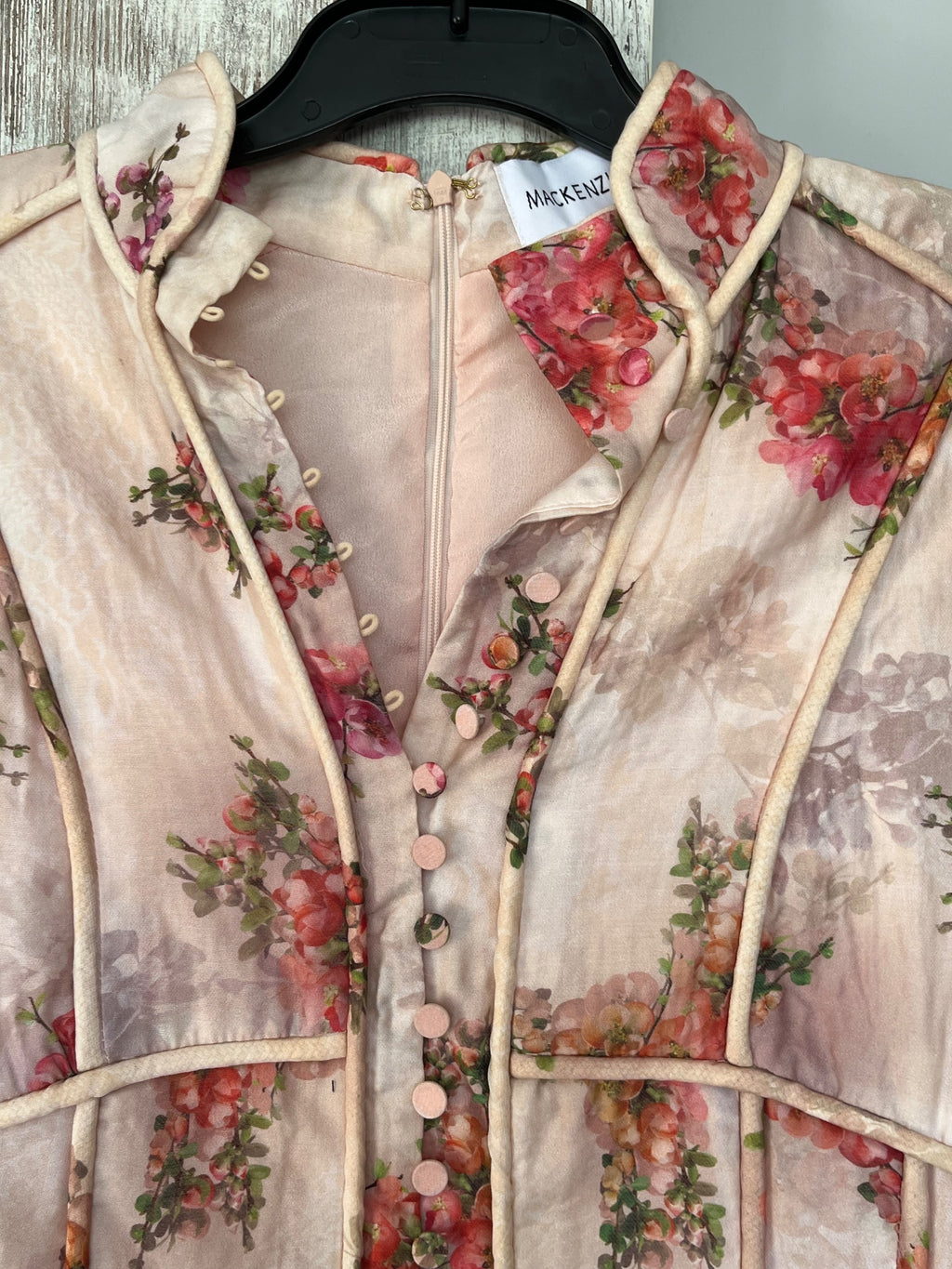 Mackenziemode Floral Long Sleeve Mini Dress Pink AU 14 - Image 2