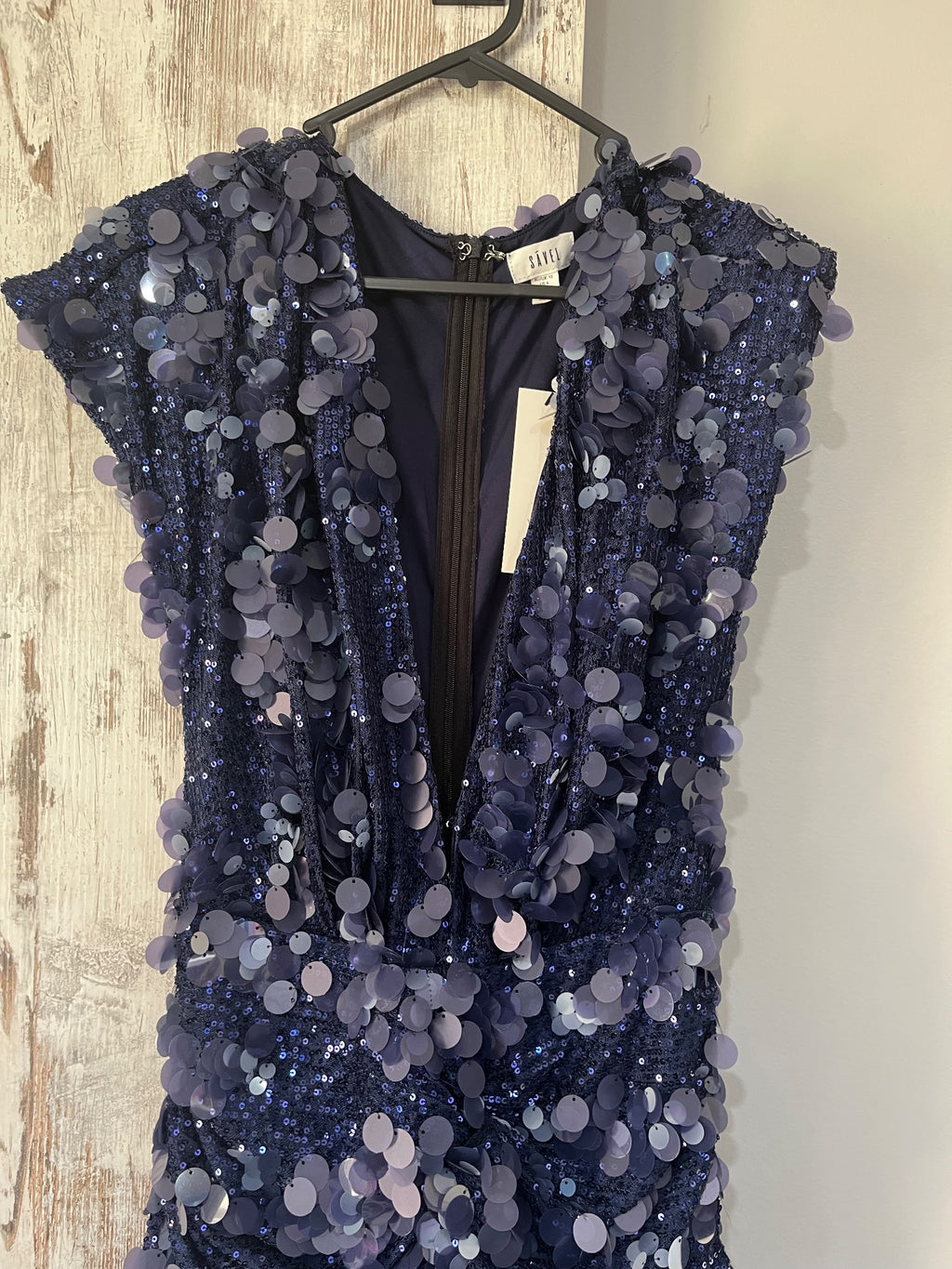 SAVEL Navy Blue Sequin Embellished Evening Gown 10 - Image 2