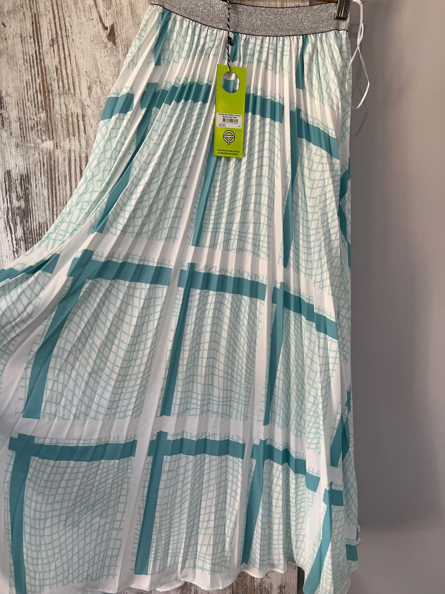 We Are The Others Simone Pleat Skirt Teal Print Size XS New - Image 2