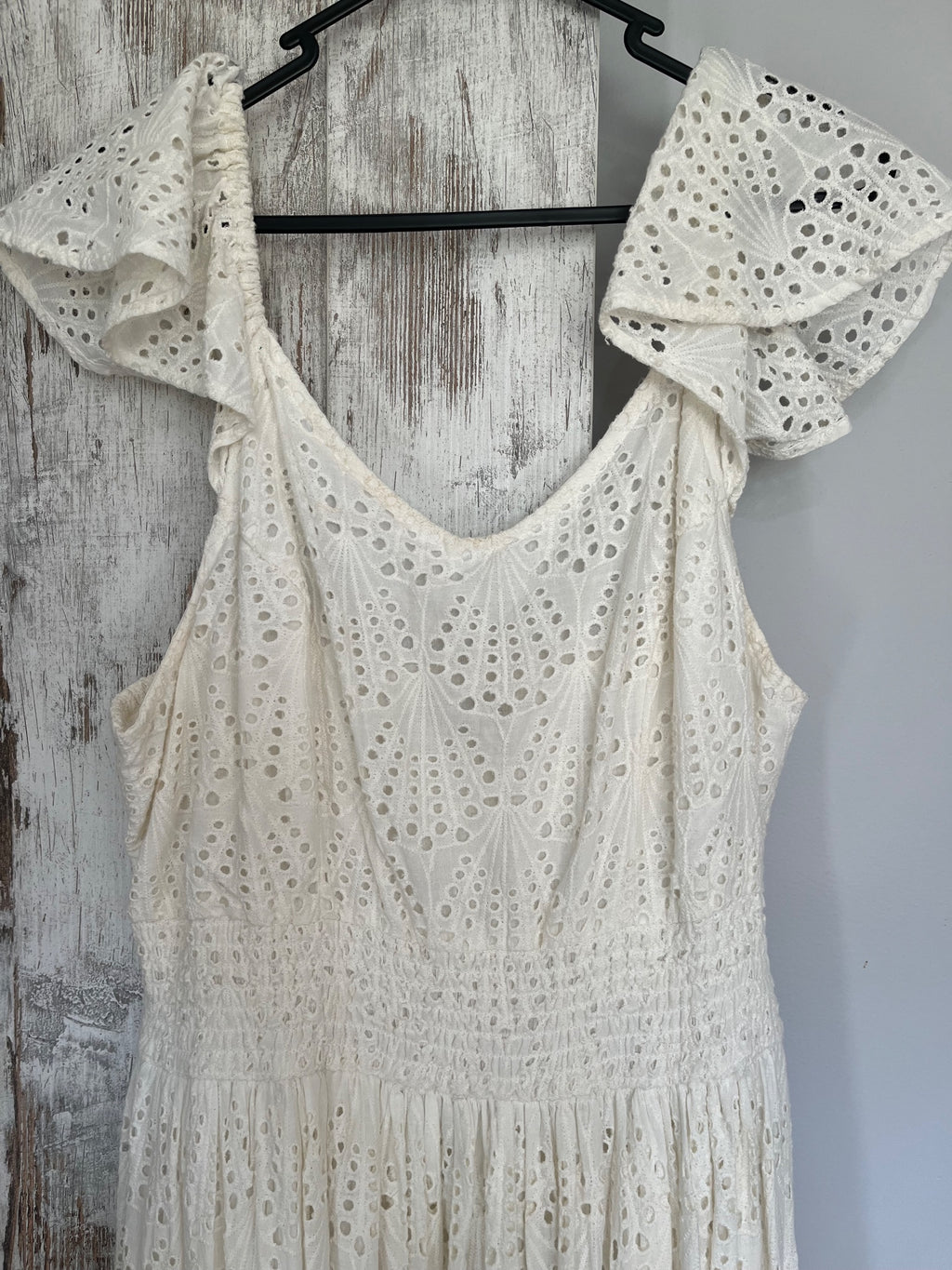 Something 4 Oliva White Eyelet Flutter Sleeve Maxi Dress - Image 2