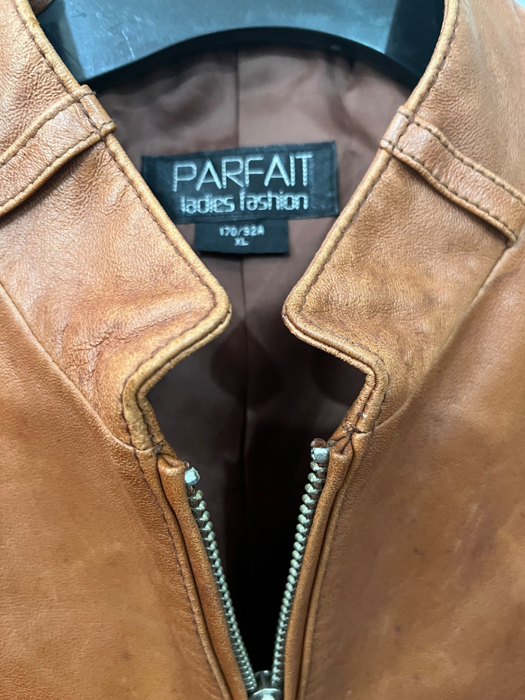 Parfait Ladies Genuine Leather Belted Jacket Brown Size XL - Image 2