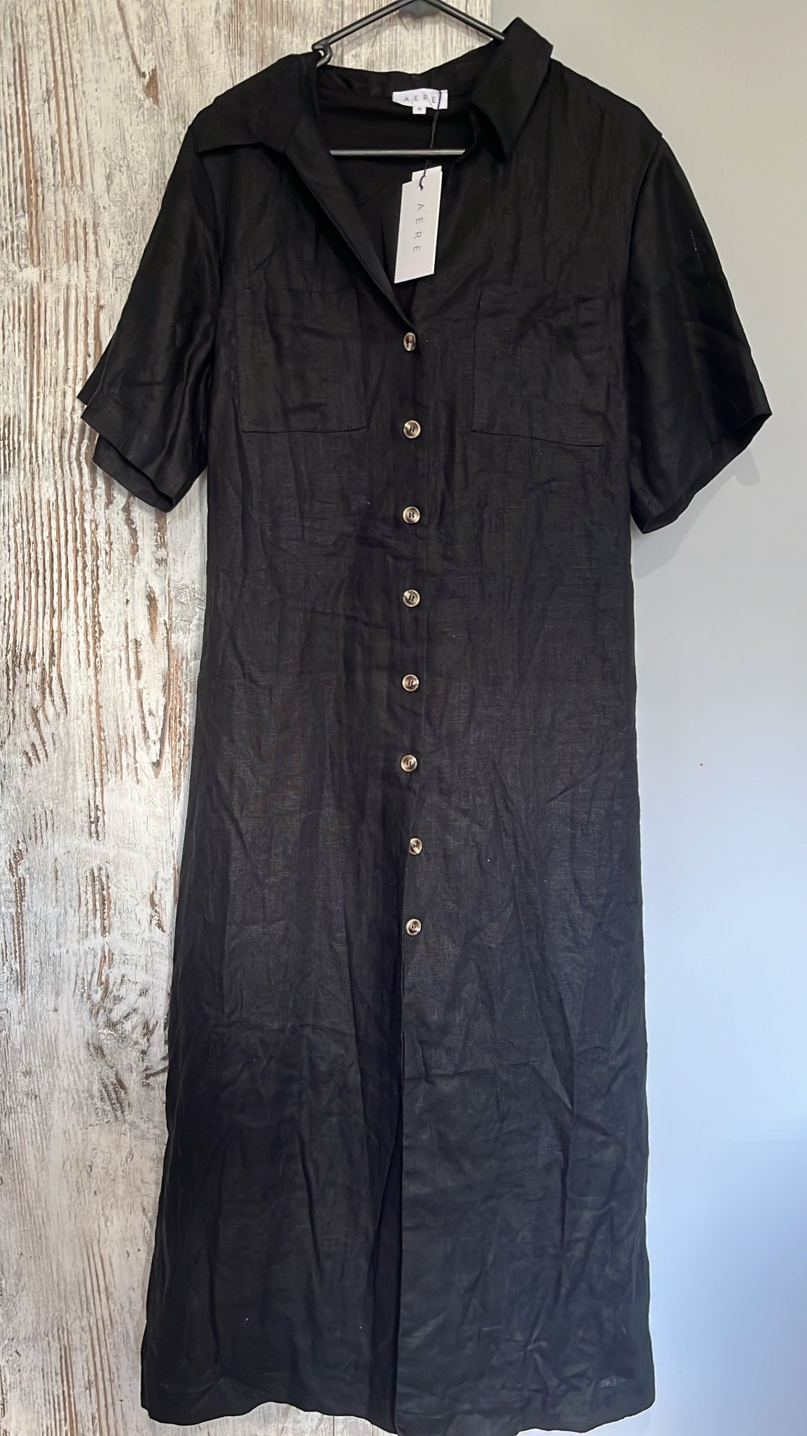 AERE Textured Button-Down Shirt Dress Black Size 12 New With Tags - Image 2