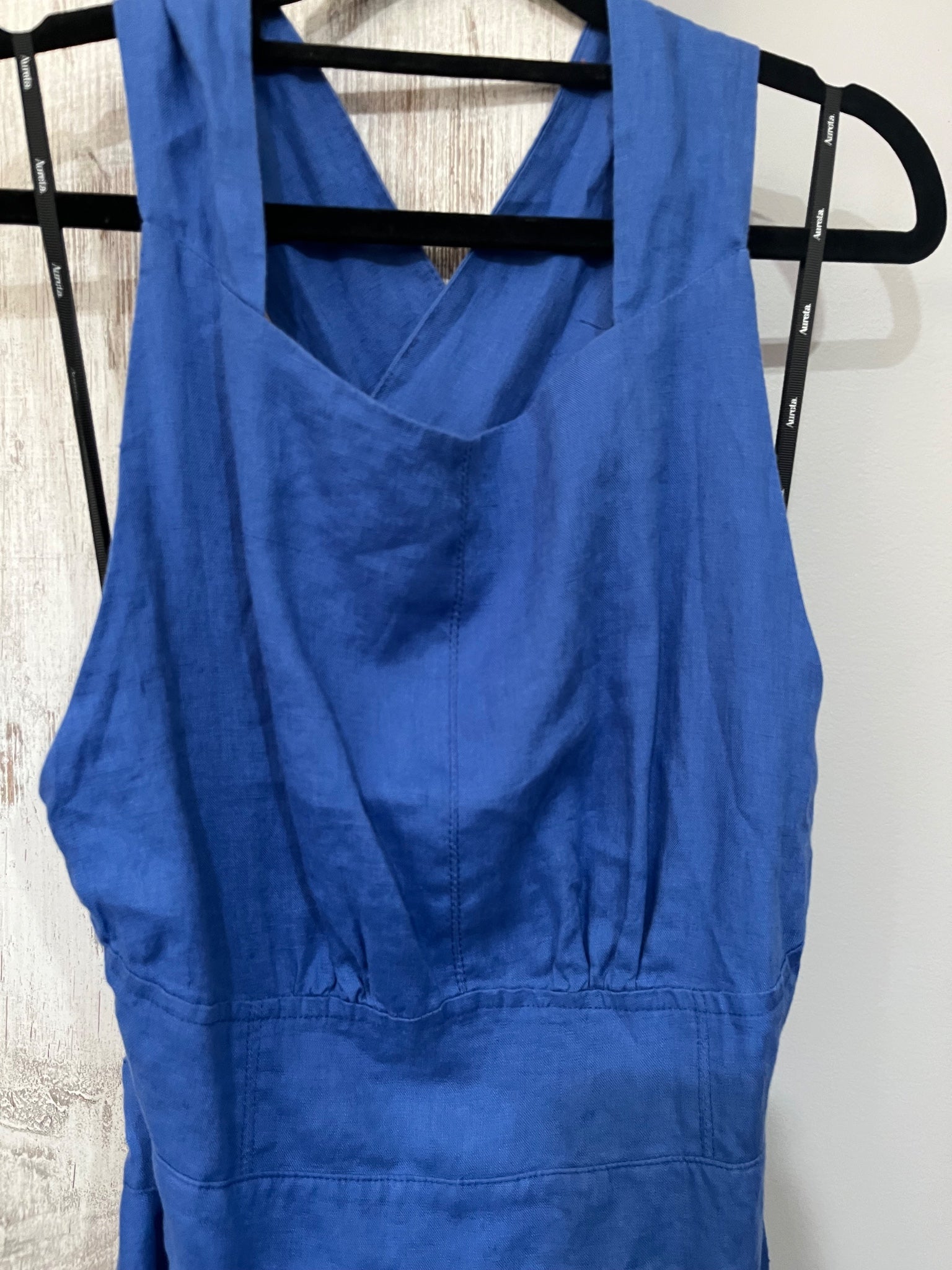 Aureta Blue Linen Cross-Back Maxi Dress - Image 2