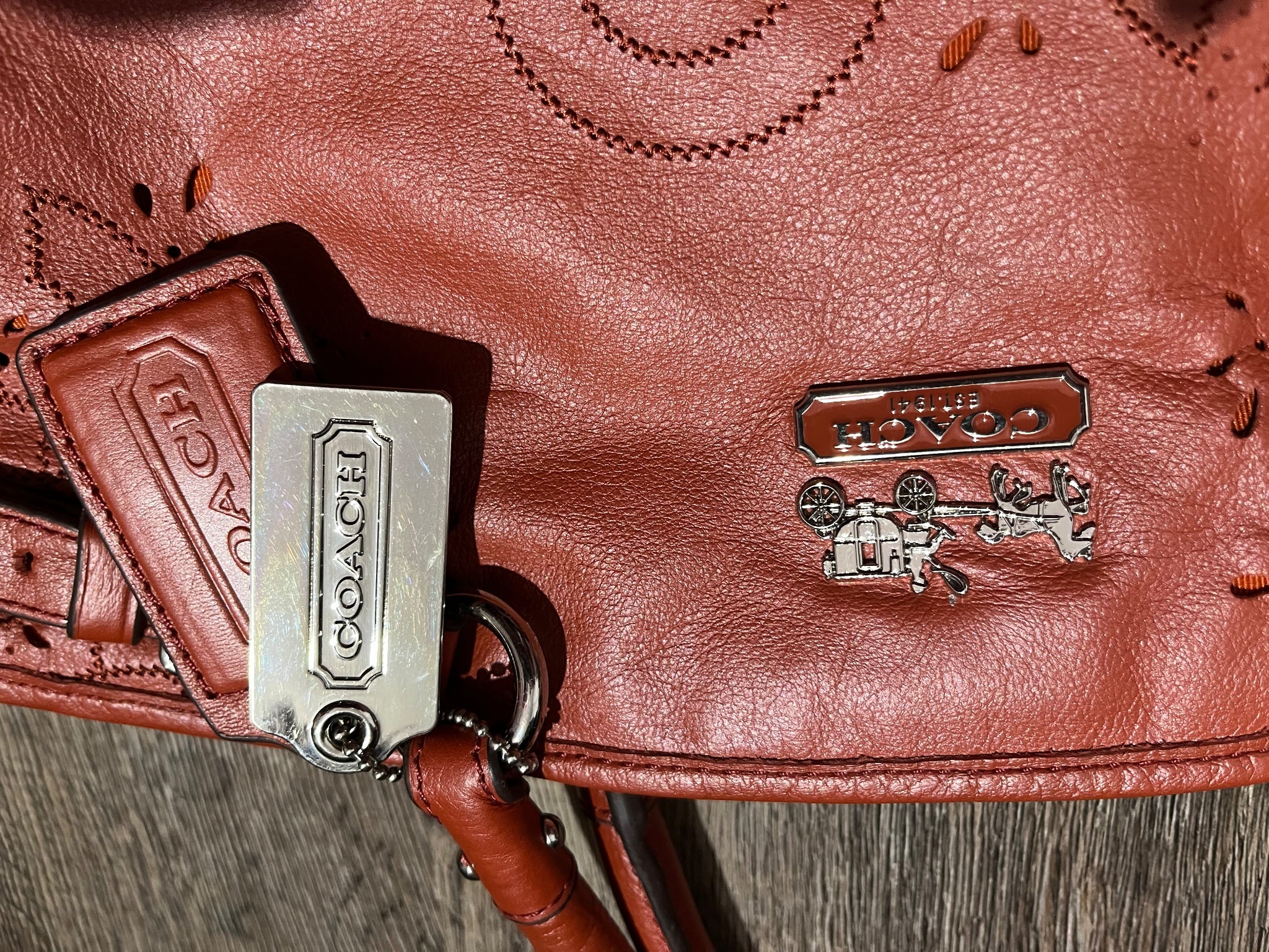 Coach Poppy Perforated Leather Spotlight Satchel Orange/Peach - Image 2