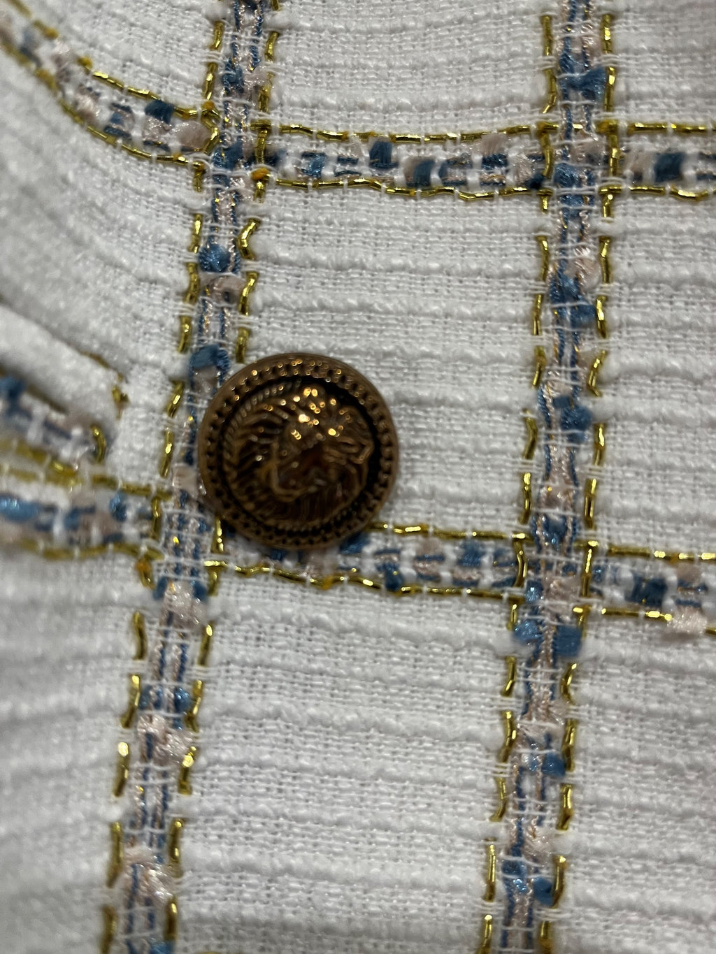 One Two Melbourne White & Gold Metallic Tweed Double-Breasted Blazer - Image 2