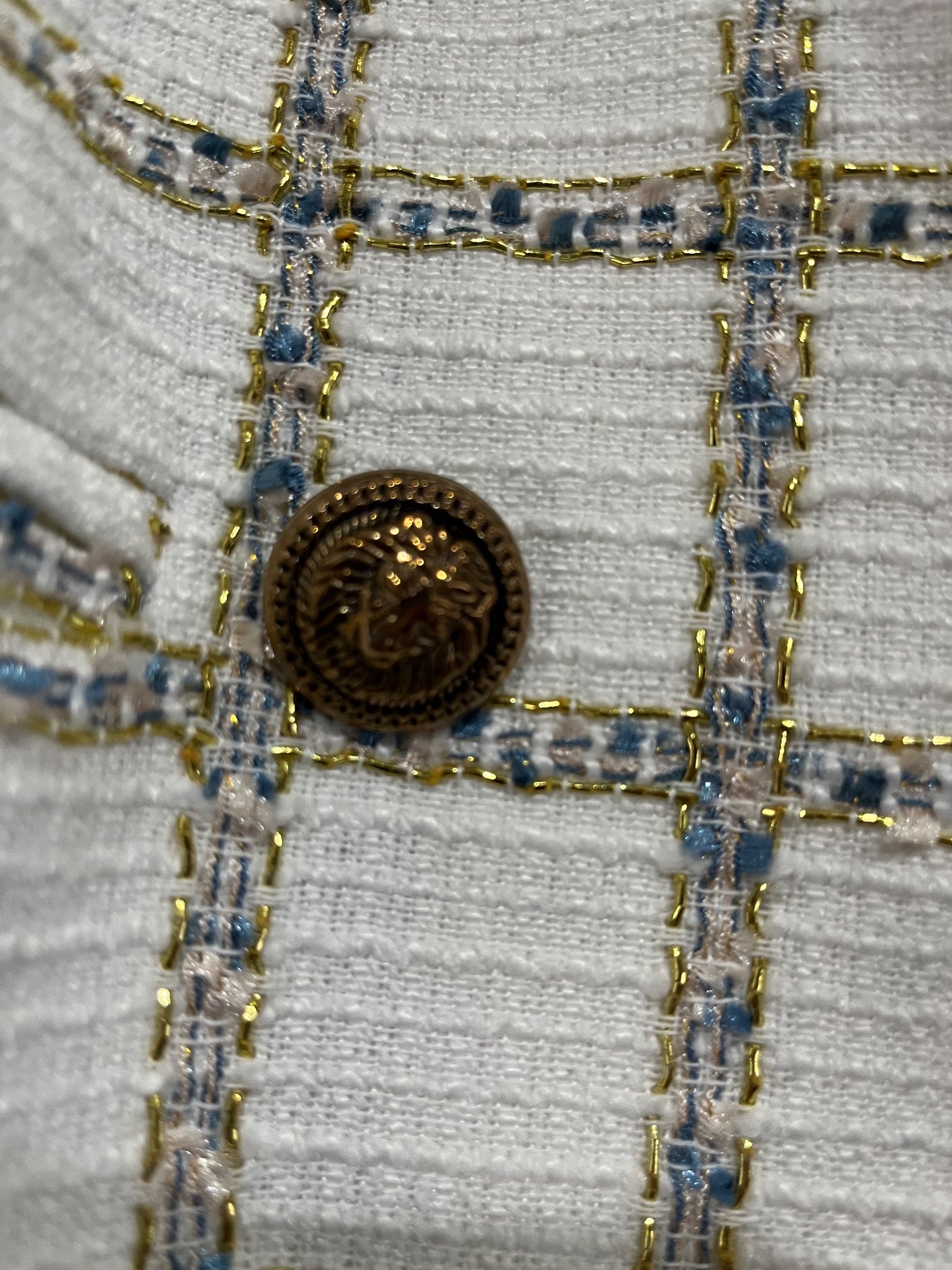 One Two Melbourne White & Gold Metallic Tweed Double-Breasted Blazer - Image 2