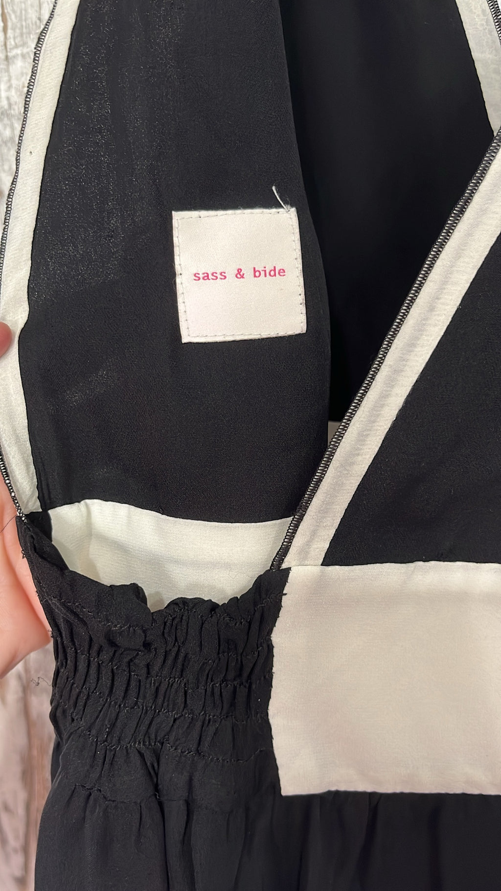 Sass & Bide Black & White Silk Floral Applique Empire Waist Tunic Top - Image 2