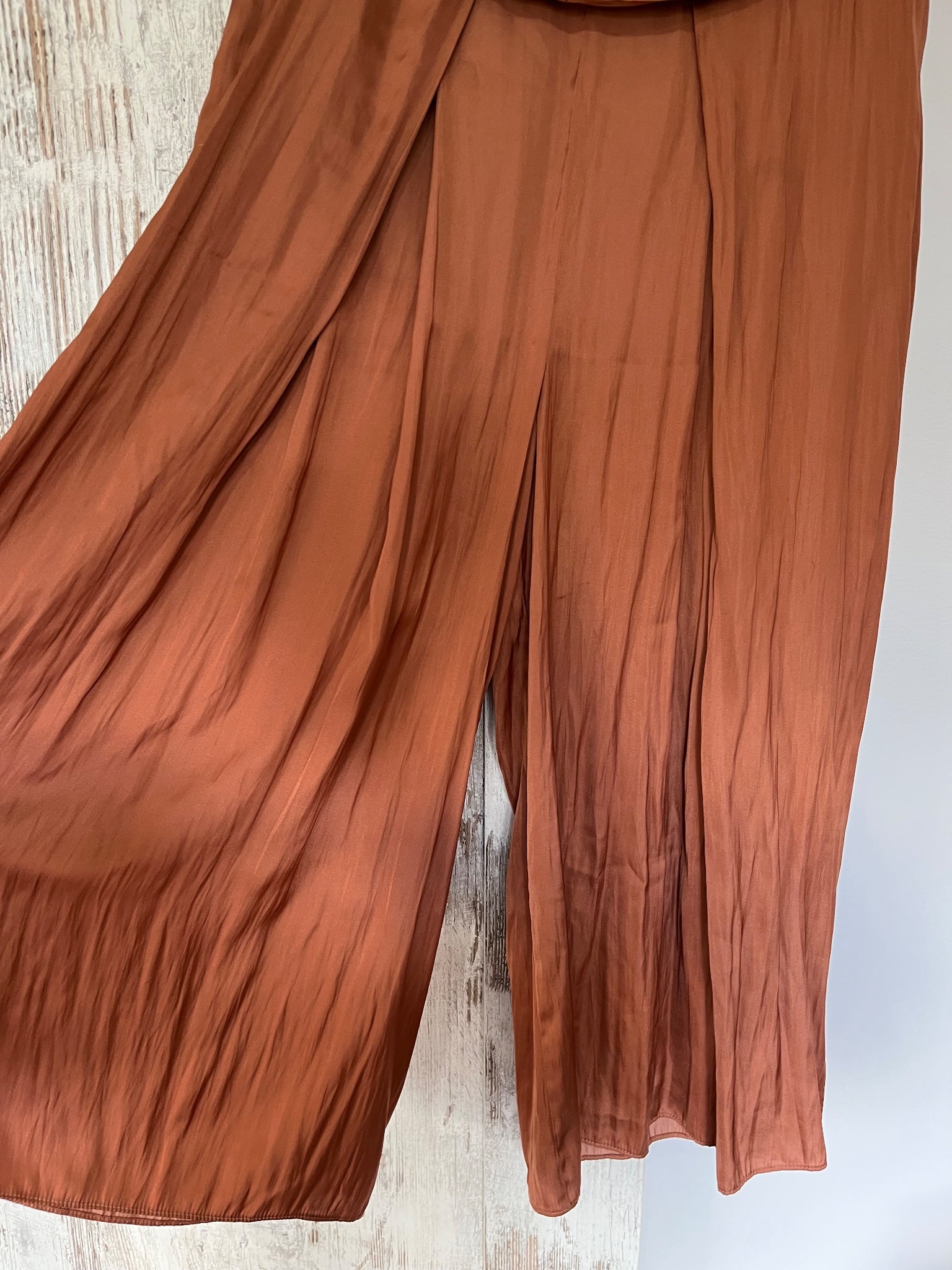 Sheike Rust Brown Satin Midi Skirt With Waist Tie Detail - Image 2