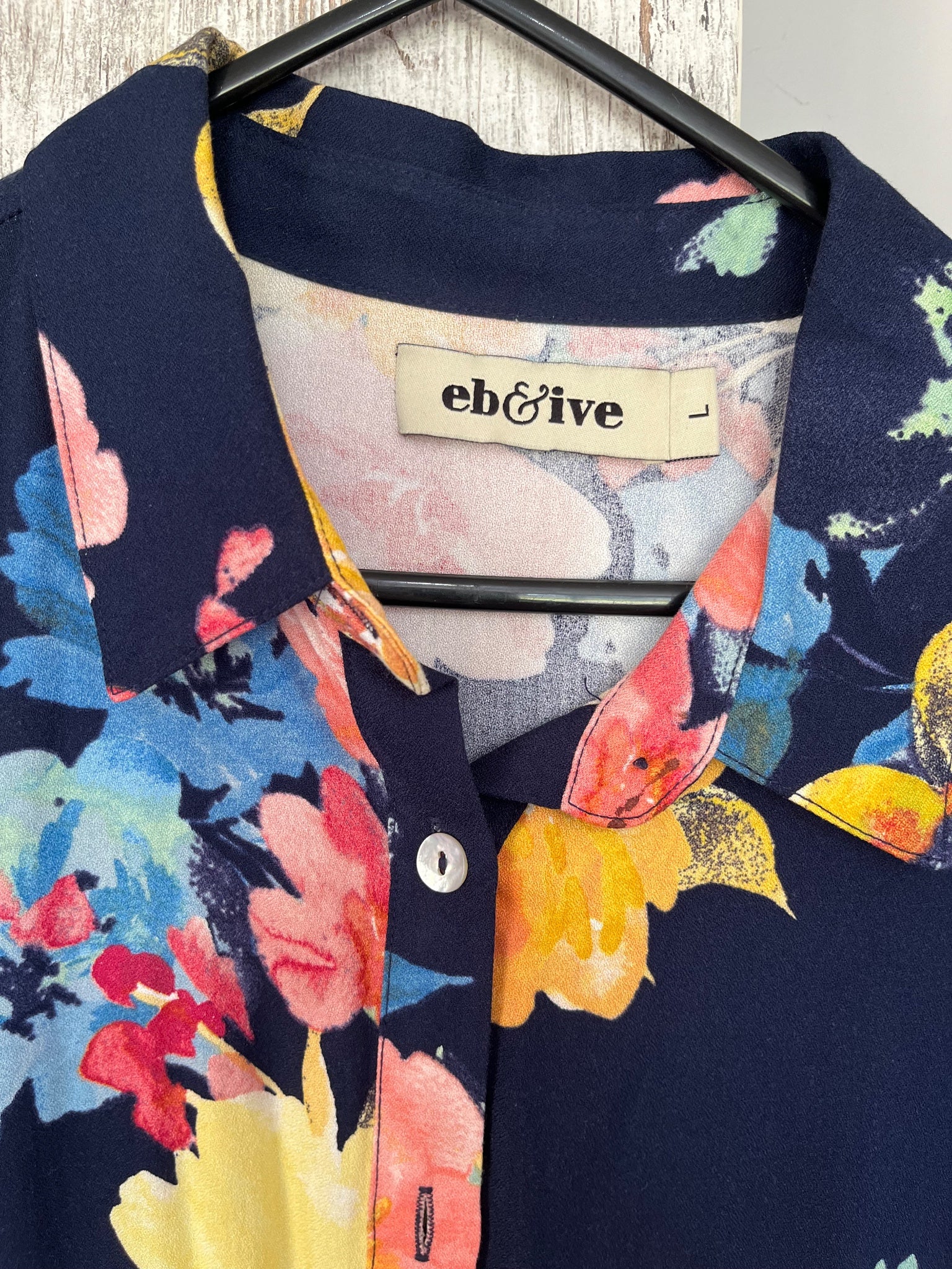 Eb&Ive Floral Button-Down Romper Navy Multi Size L - Image 3