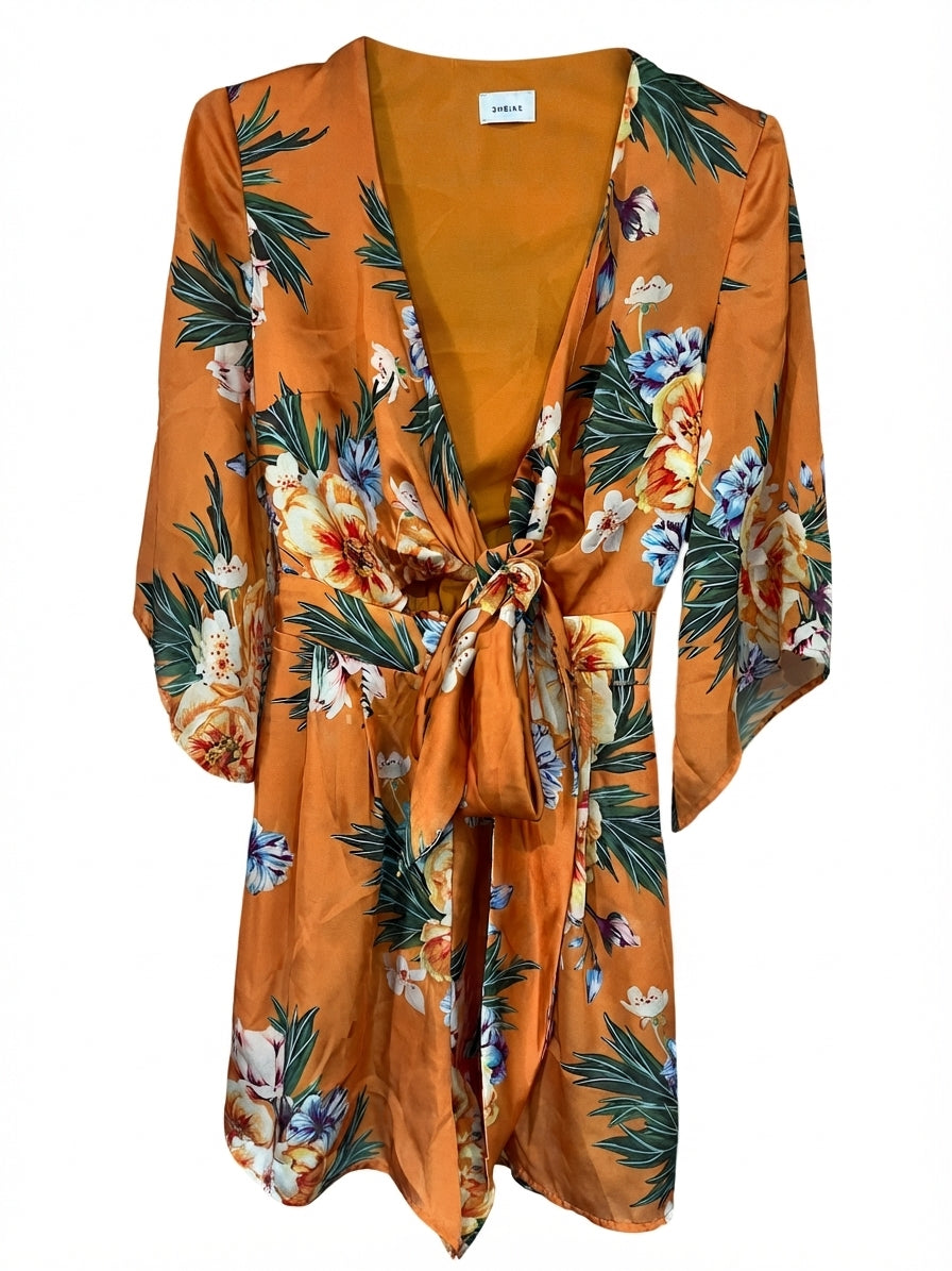 Sheike Orange Floral Tie Front Dress Size 6 - Image 1