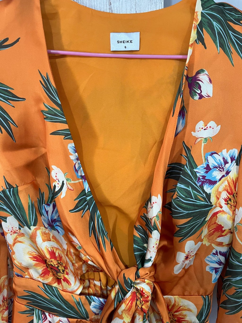 Sheike Orange Floral Tie Front Dress Size 6 - Image 2