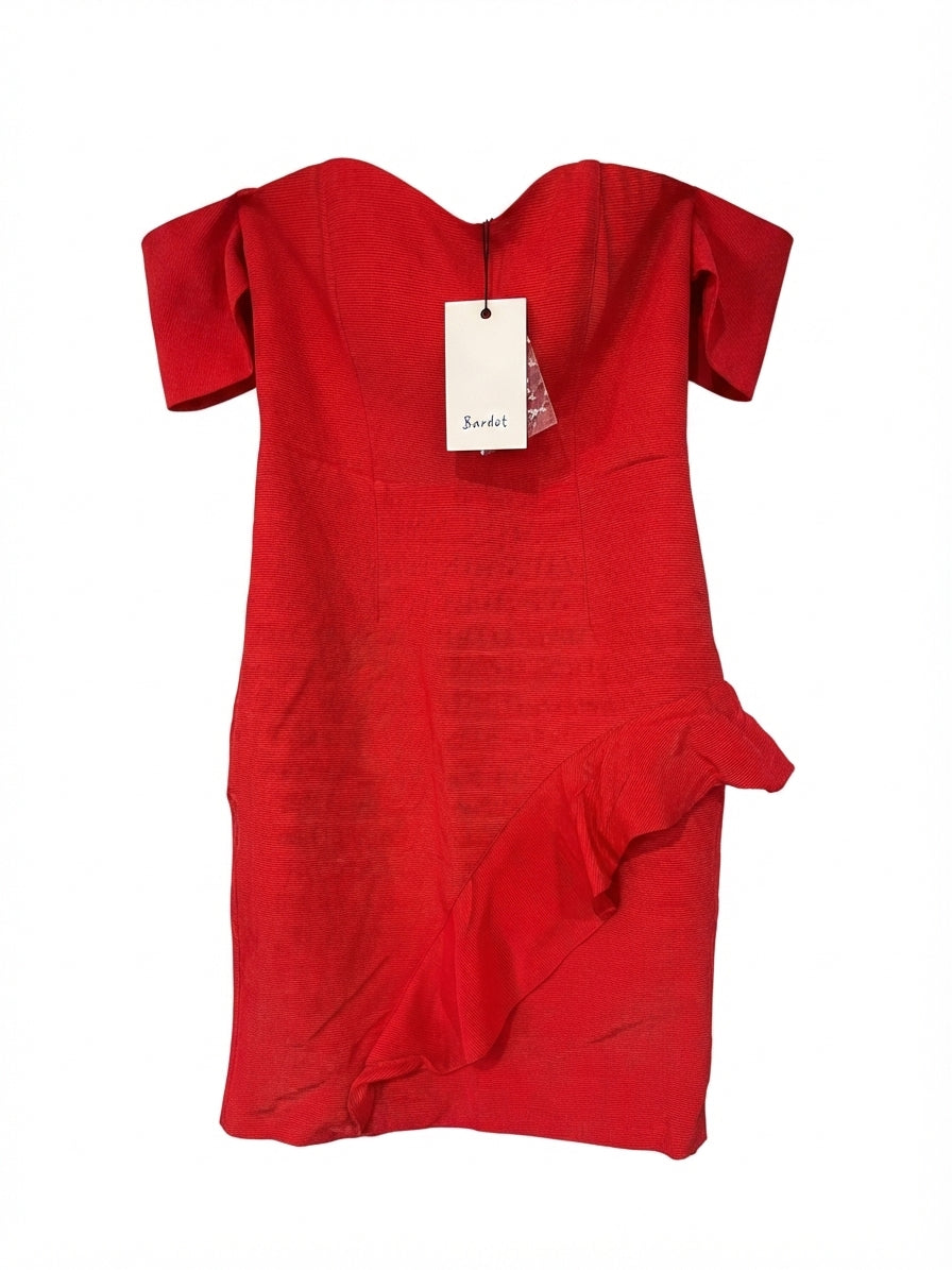 Bardot Red Off-Shoulder Ruffle Mini Dress - Image 1