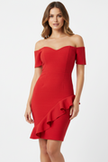 Bardot Red Off-Shoulder Ruffle Mini Dress